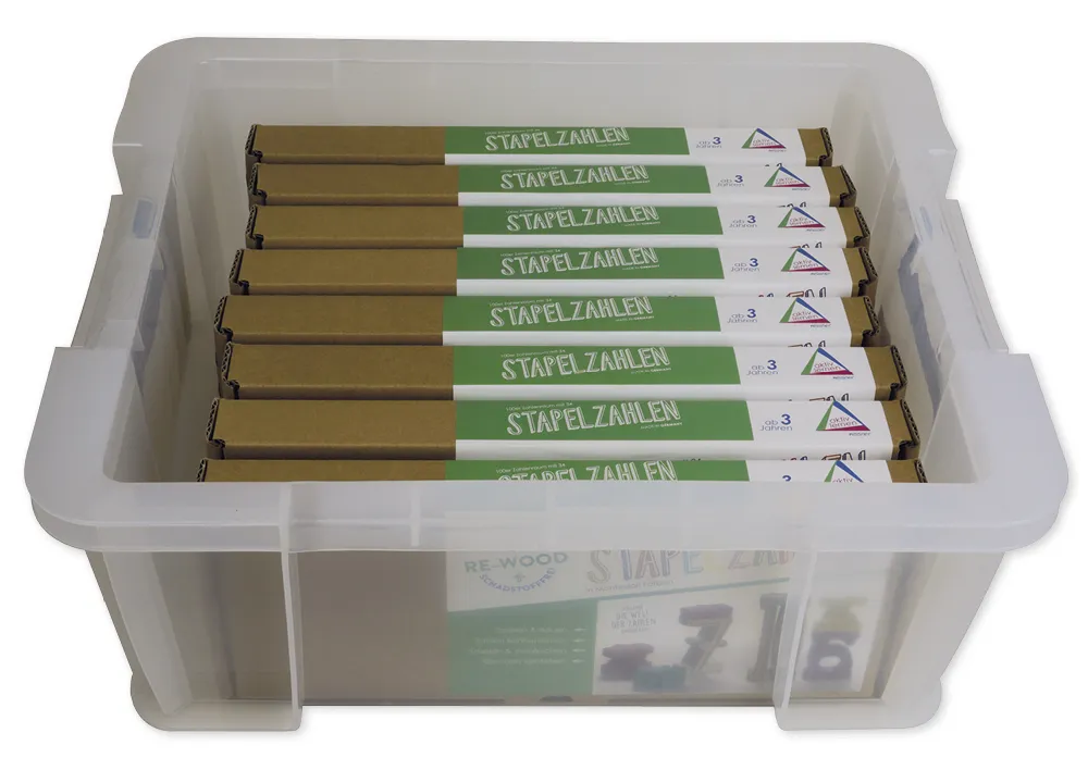 Klassensatz Stapel-Zahlen Montessori-Farben, 8-tlg., in Stapel-Box "Montessori Premium"