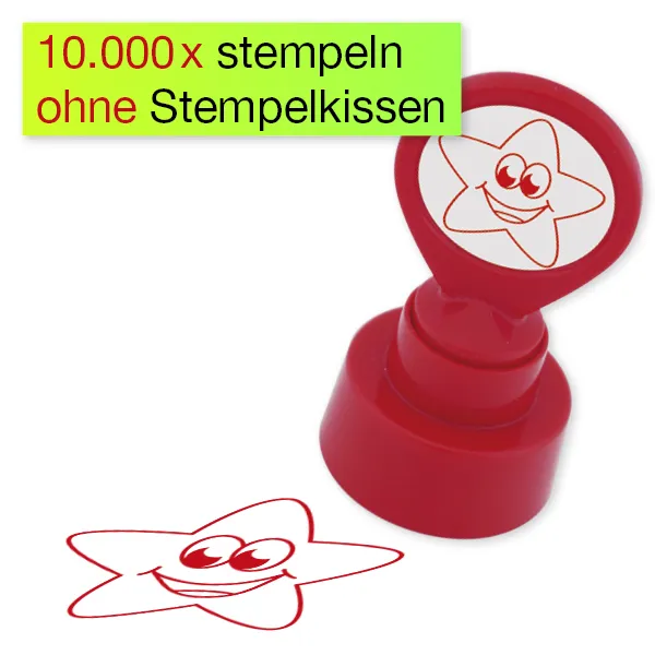 Siebdruck-Stempel "Perpetuum" rund "Stern lachend"