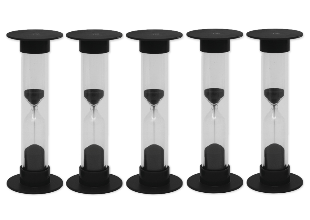 TimeTEX Sanduhren-Set 5-tlg., 10cm hoch, 2,5cm ø "Handwasch-Zeit 30 Sekunden"