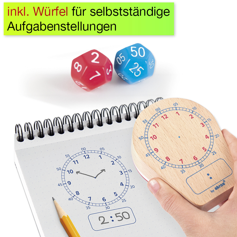 Uhrzeiten-Spiel "Analog/Digital", mit Stempel und Würfeln, 3-tlg.