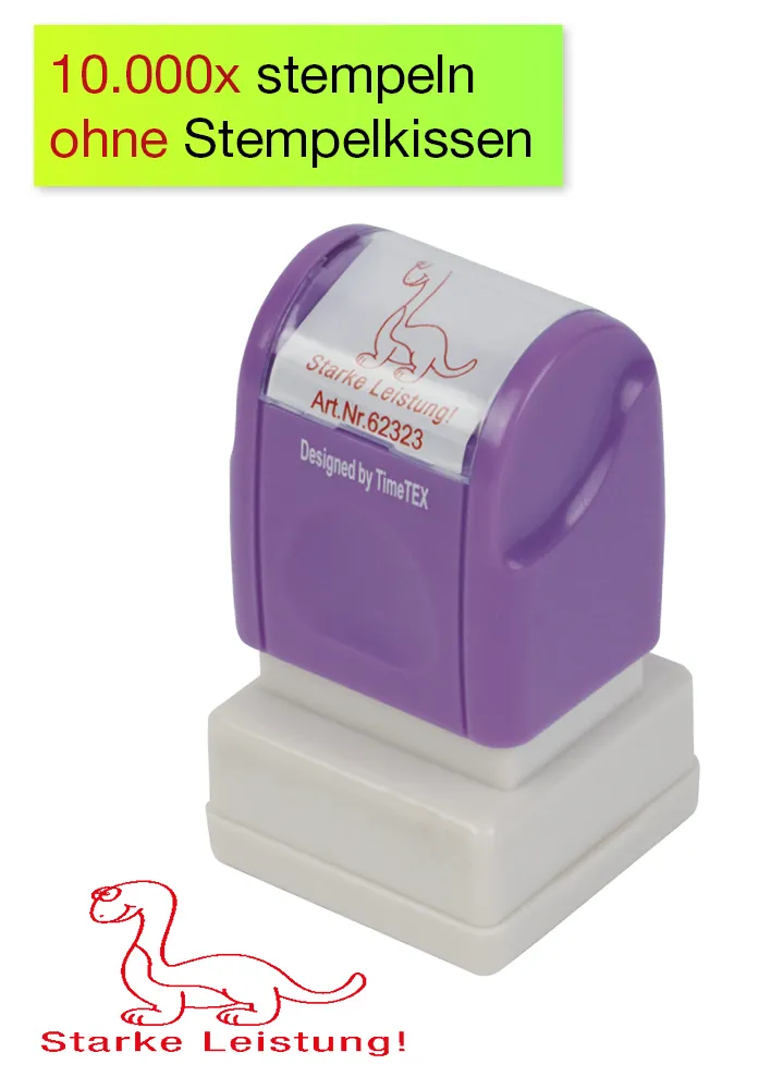 Siebdruck-Stempel "Perpetuum", Dino "Starke Leistung!"