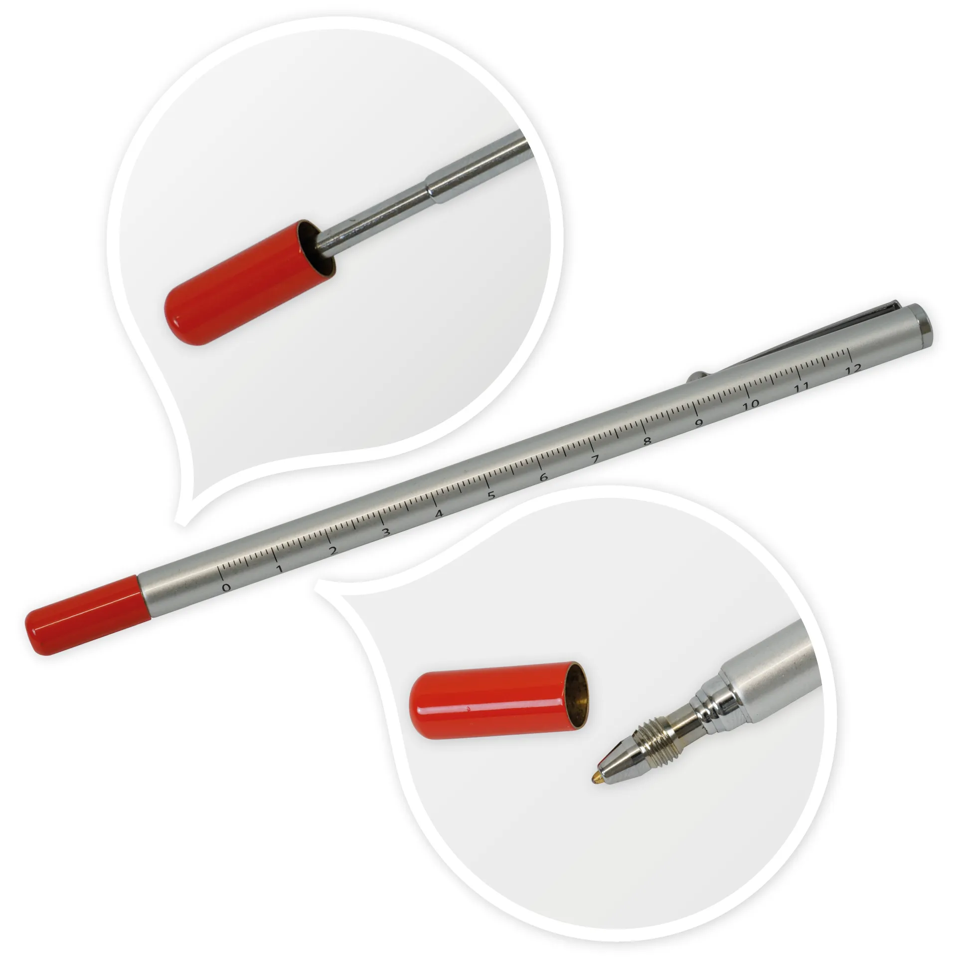 Teleskopisk korrigeringspenna röd med klämma + 2 ersättningstrådar