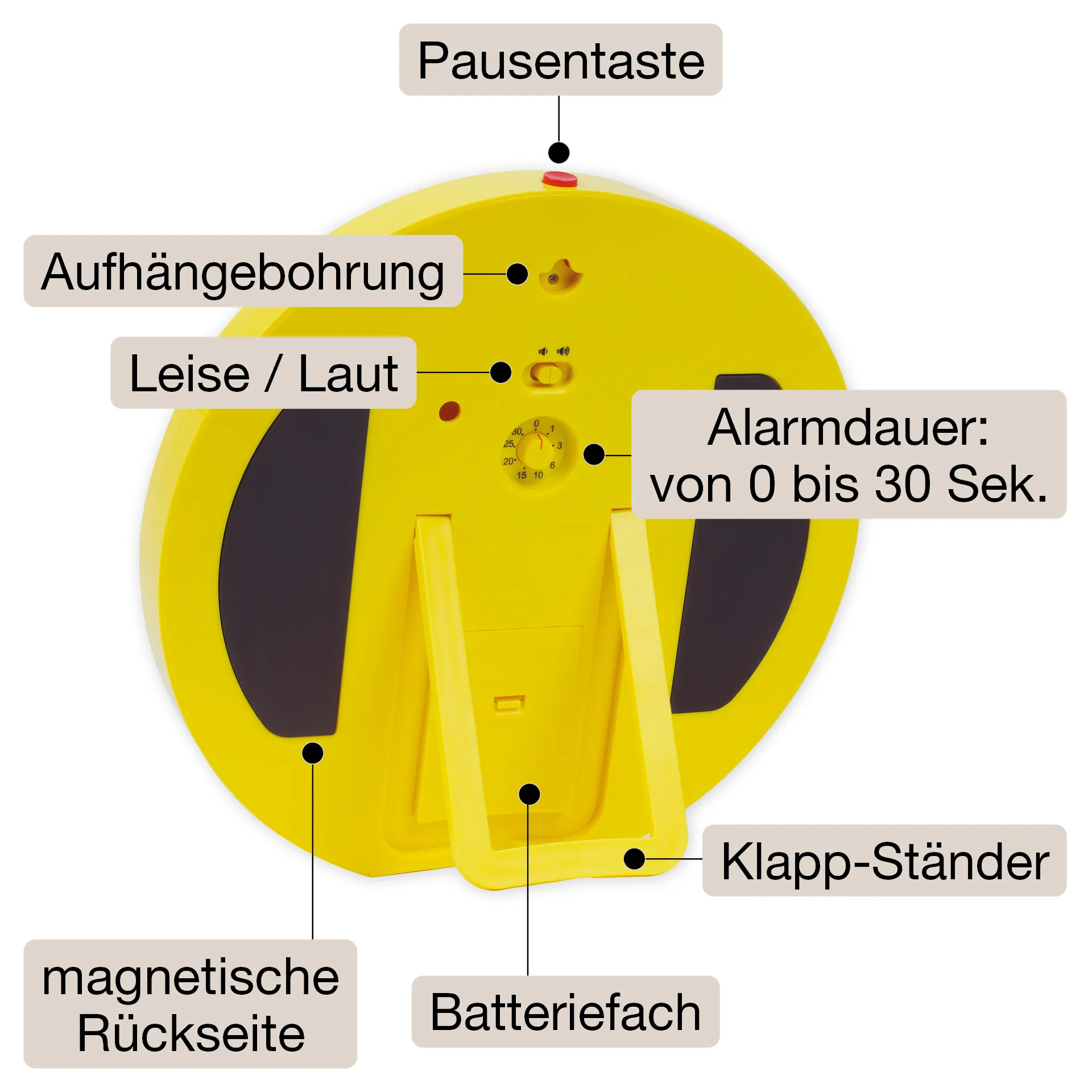 TimeTEX Zeitdauer-Uhr "lautlos" L, 19 cm ø, mit Ampelscheibe + Pausentaste