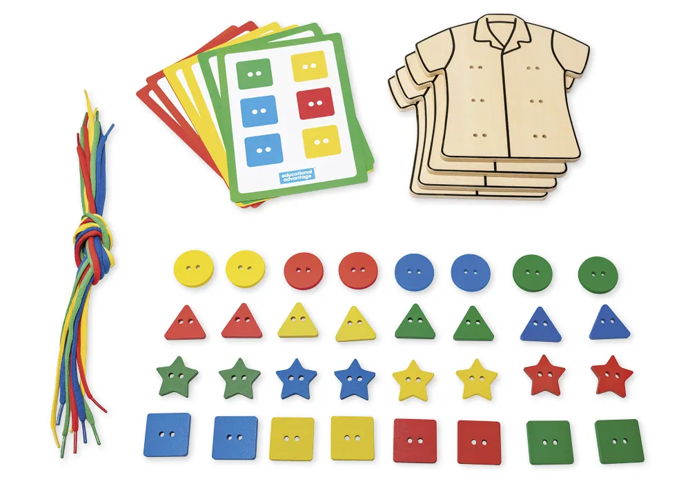 Fädelspiel "Knöpfe annähen", 84-tlg.