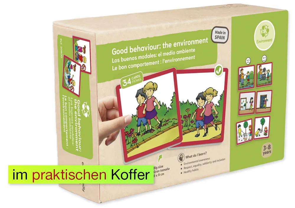 Set Verhaltens-Regeln "Umwelt" mit Paar-Karten im Koffer
