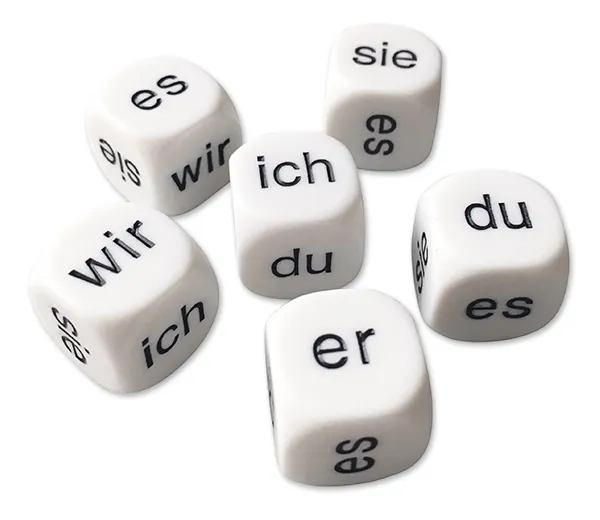 Tärningsset tyskt "personligt pronomen" 5-delat, 16 mm