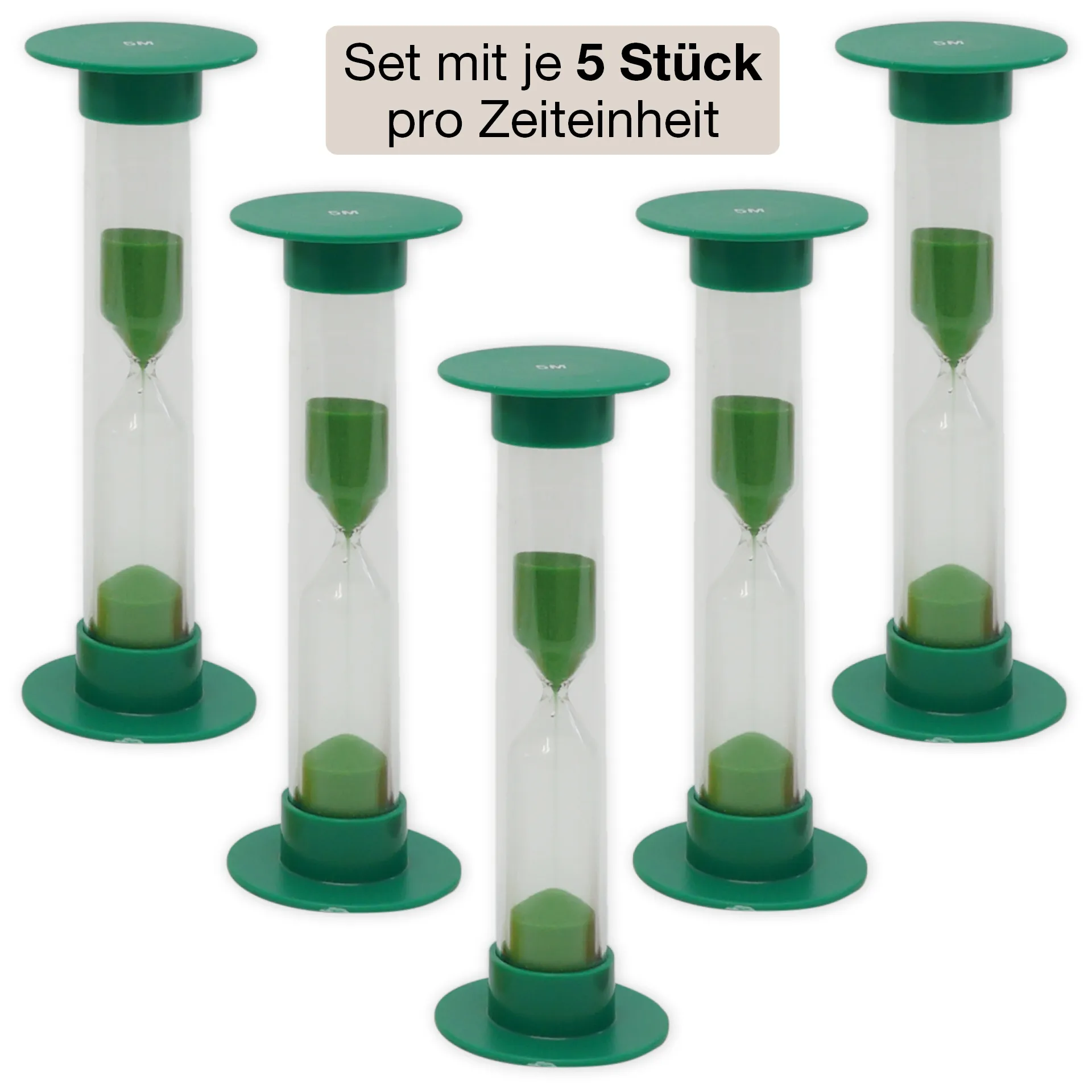 Sanduhren-Set 5-tlg., 10cm hoch, 2,5cm ø (1 Zeiteinheit)