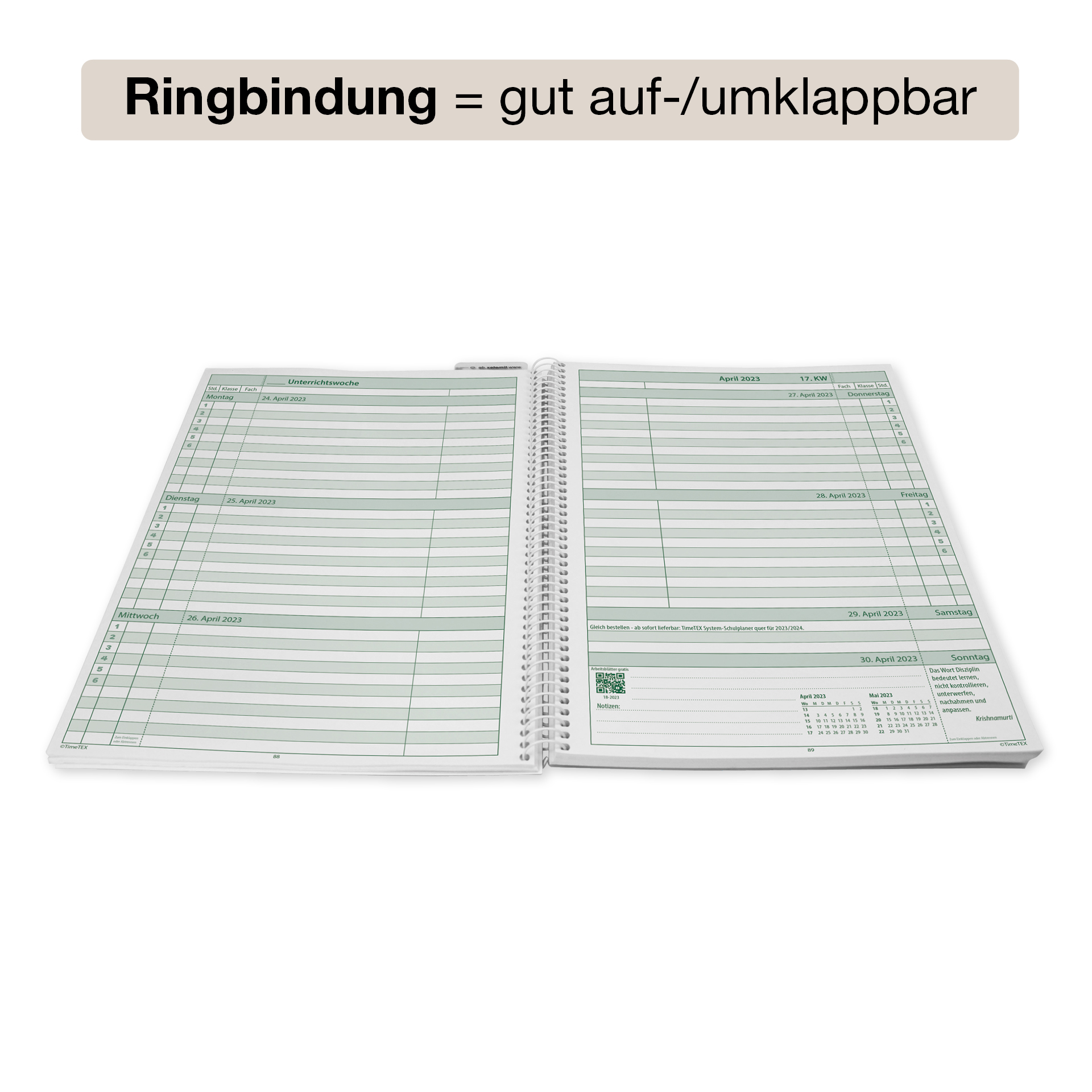 System-Schulplaner-Set 2026/2027 A4, grün, mit Klick-Schutz-Cover