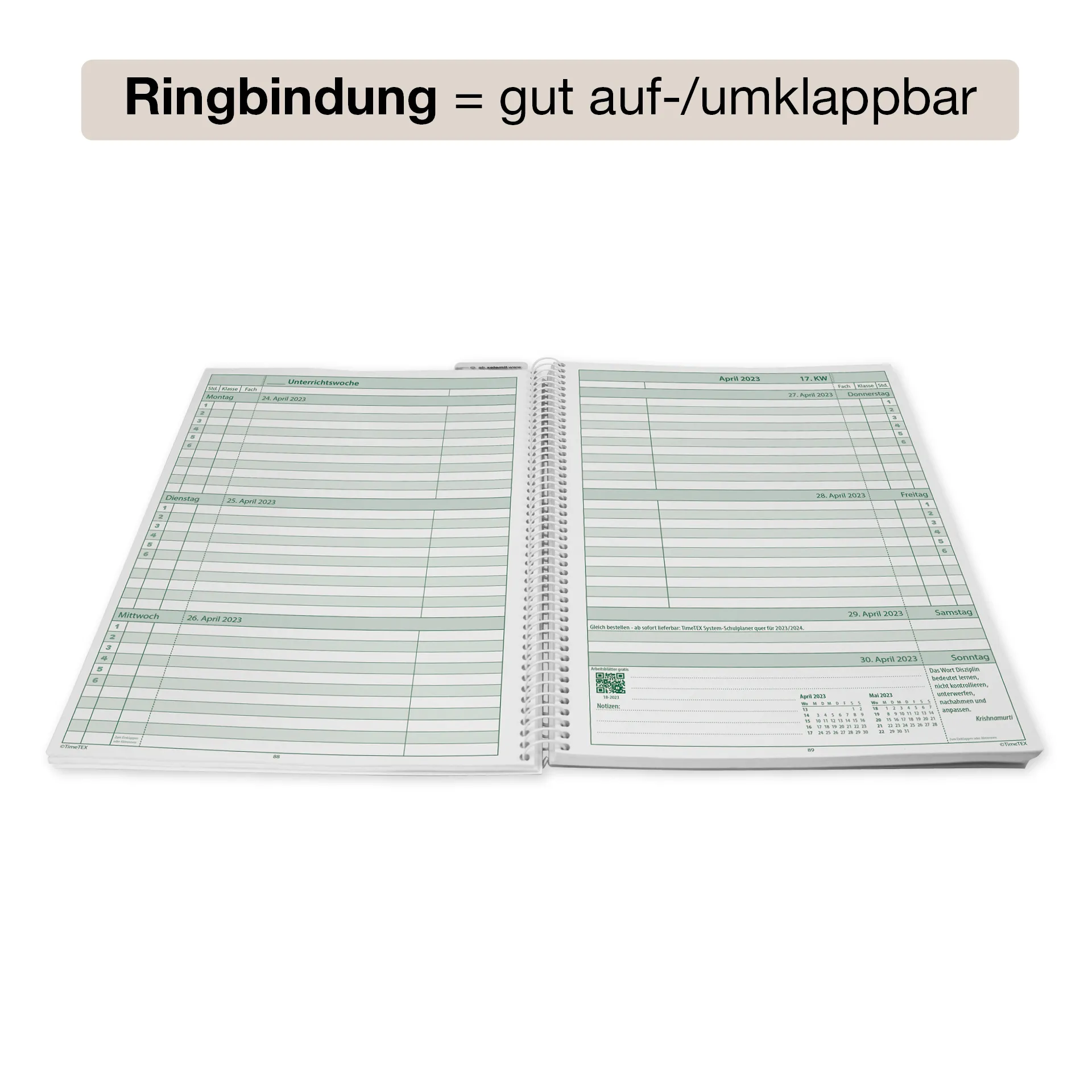 System-Schulplaner-Set 2026/2027 A4, grün, mit Klick-Schutz-Cover