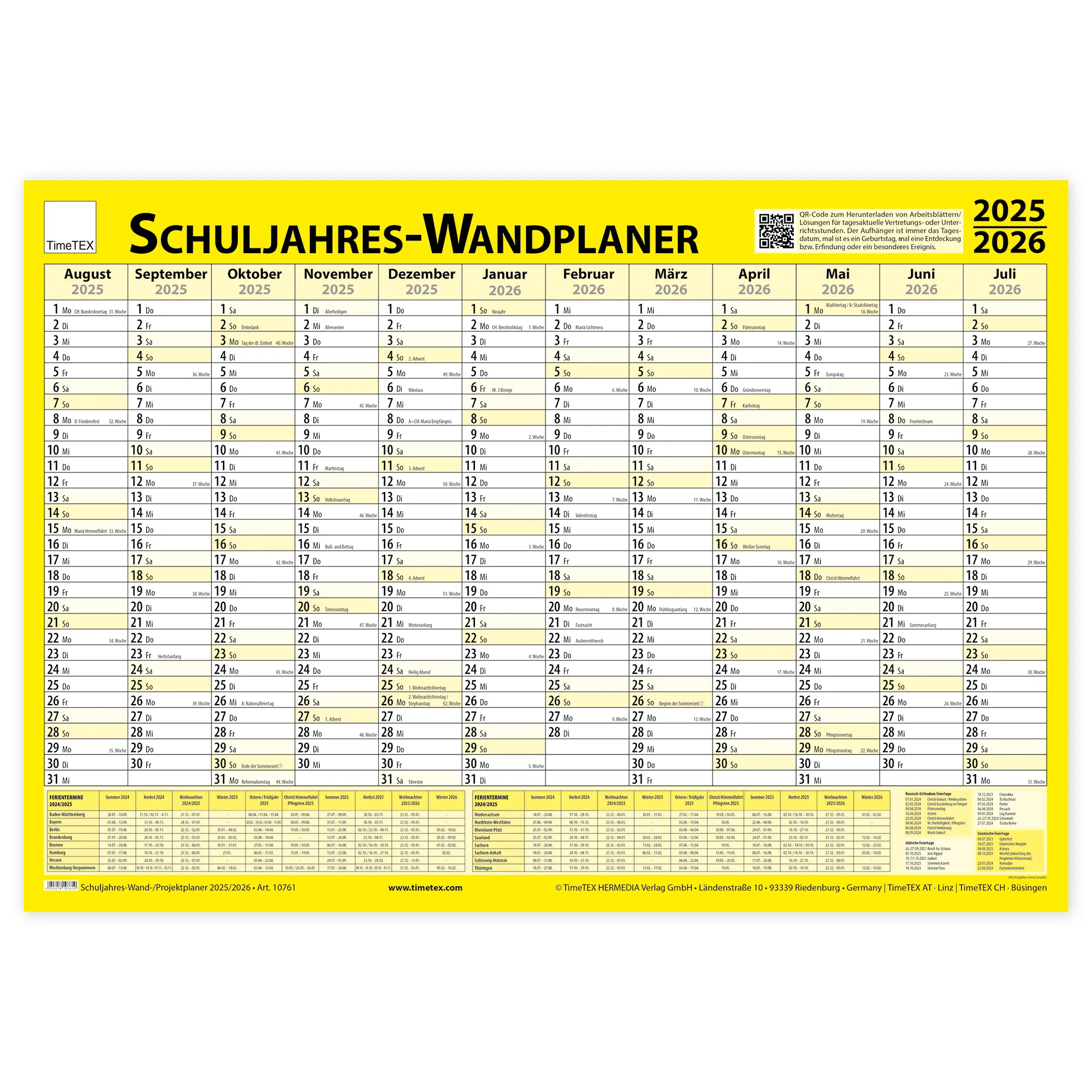 TimeTEX Schuljahres-Wand-/Projektplaner 2025/2026