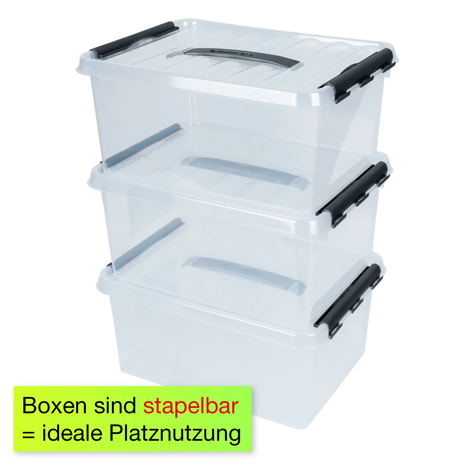 Kunststoff-Box stapelbar mit Tragegriff, transparent, 15 Liter