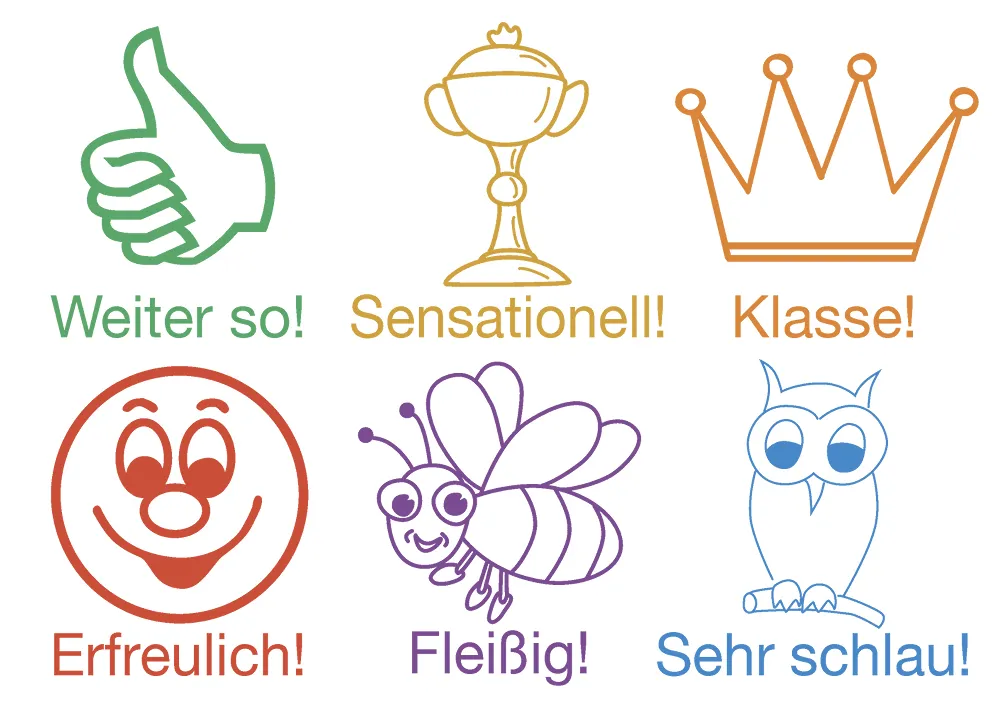 Lehrer-Stempel aus Holz "Motivation", 6-tlg.