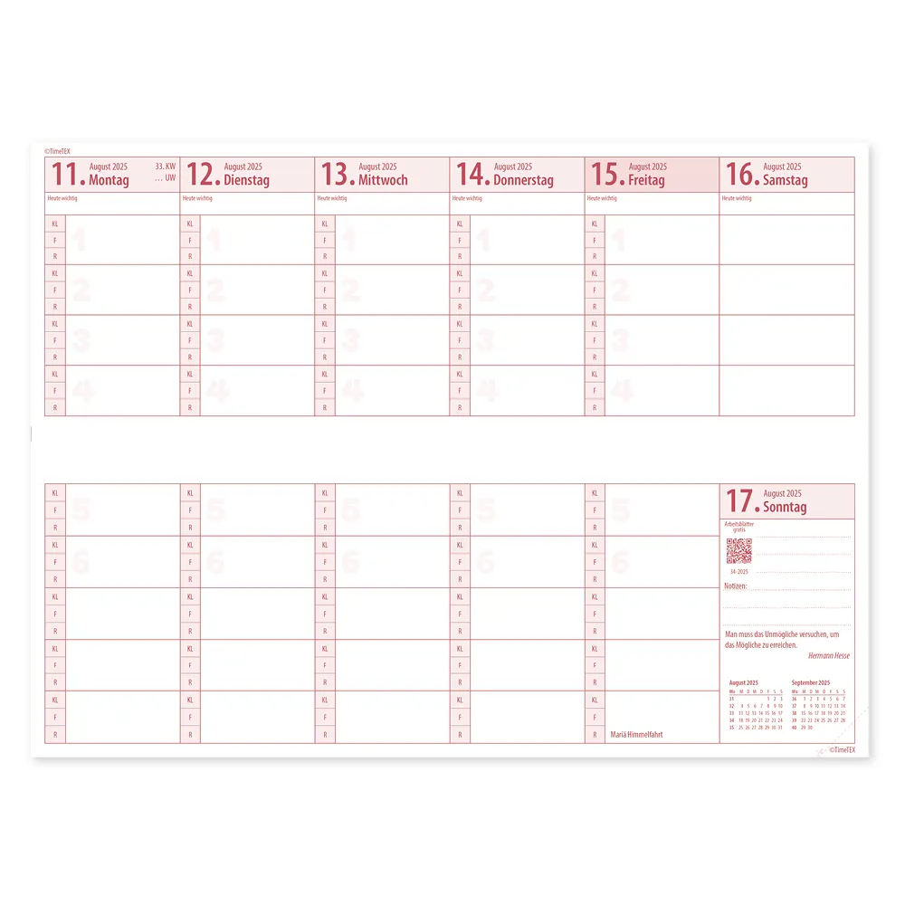 TimeTEX Tisch-Schulplaner 2025/2026, Querformat