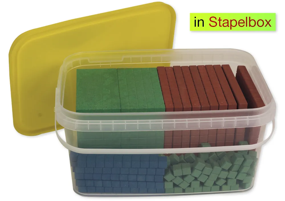 Dienes bassortiment Montessori, 121 stycken, RE-Wood, i staplingslåda "Montessori Premium"