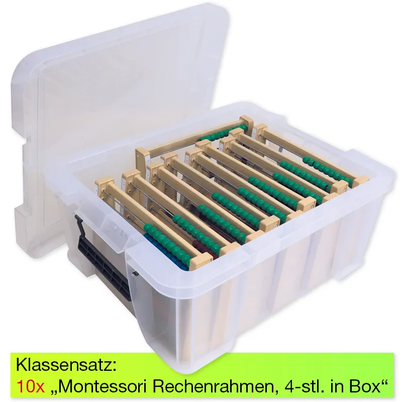Klassensatz Rechenrahmen Montessori 4-stellig, 10-tlg., in Stapel-Box "Montessori Premium"