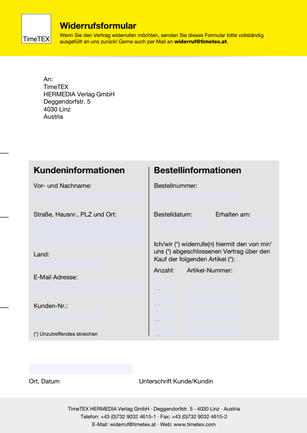TimeTEX Widerrufsformular