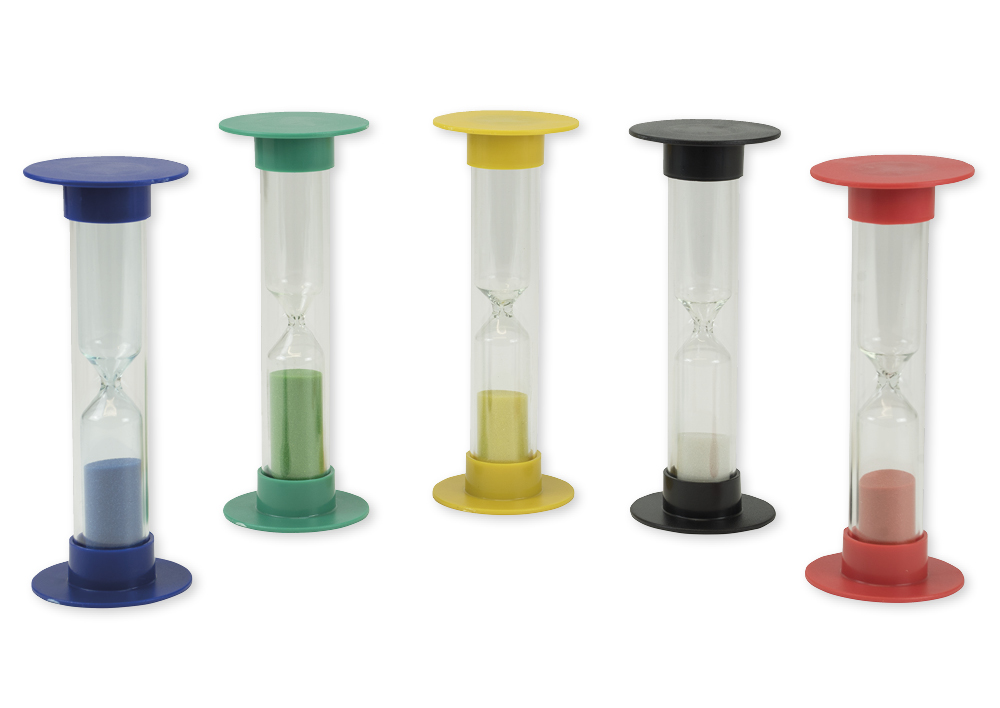 Sanduhren-Set 5 tlg., 15cm hoch, 5,5cm ø, im Koffer