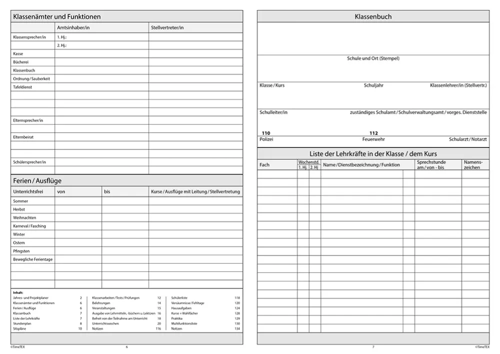 TimeTEX Klassenbuch A4-Plus, Sekundarstufe + Grundschule