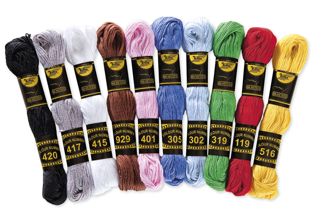 Stickgarn, 10 Docken in 10 Farben