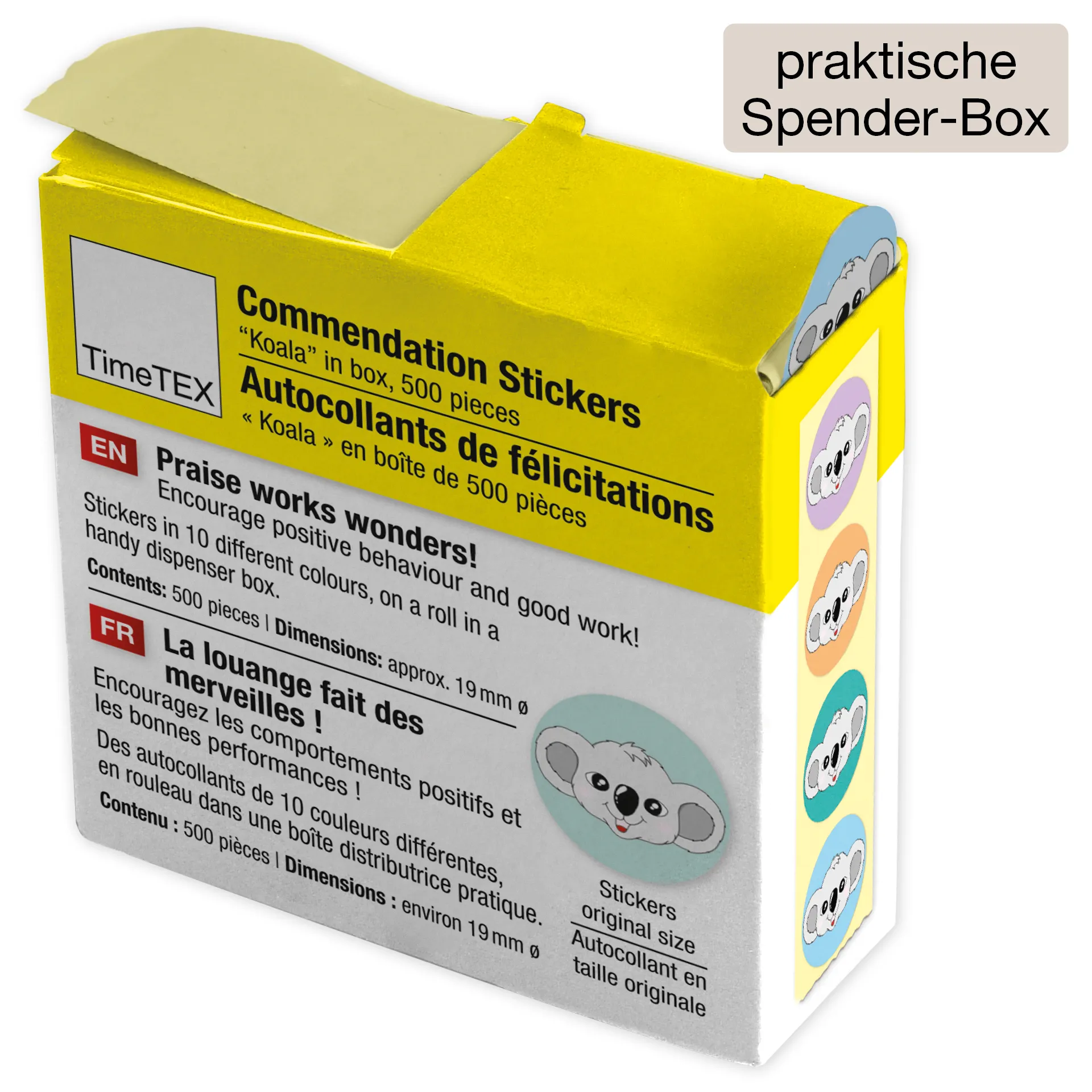 Belobigungs-Aufkleber "Koala" in Spender-Box, 500 Stück