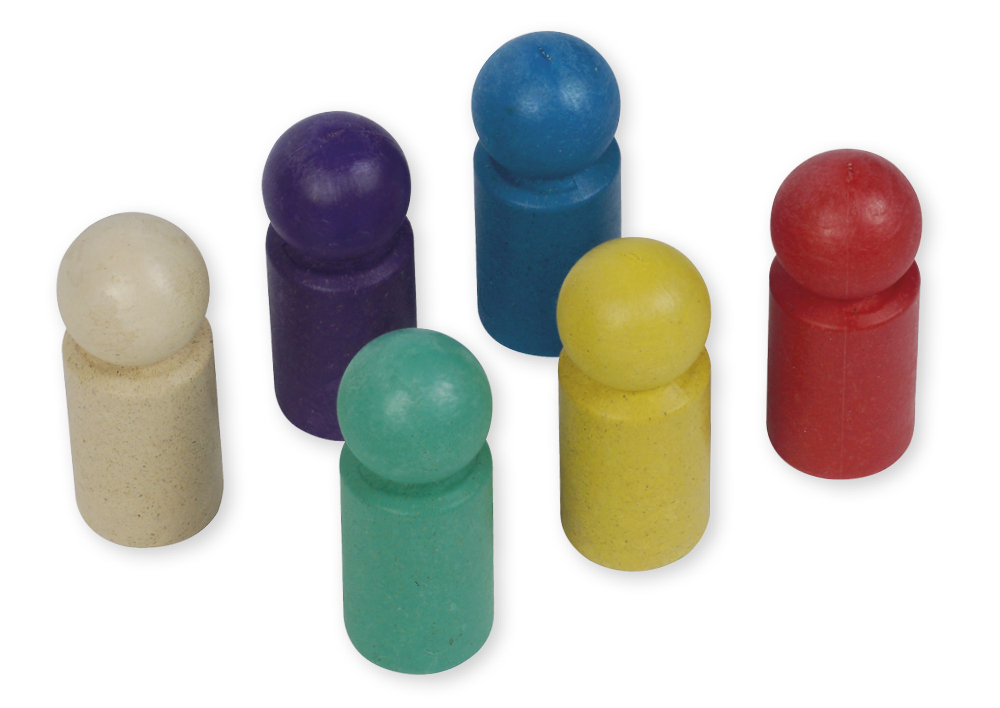 Set med spelfigurer av RE-Wood, olika färger, 45 mm, 24 delar