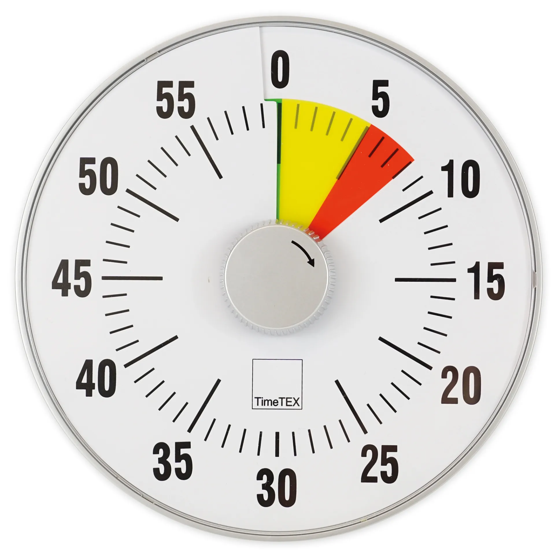 Timer silencieux TimeTex, Taille L, 19 cm Ø, cadran argent et disque tricolore