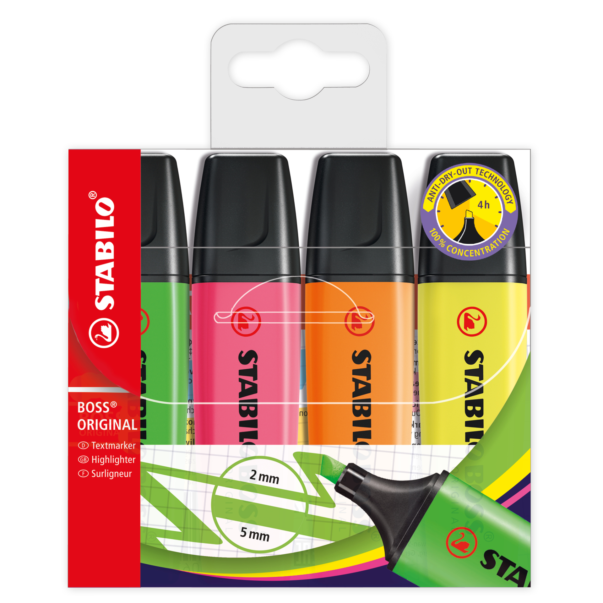 TimeTEX Stabilo Boss Original Textmarker, 4-tlg.