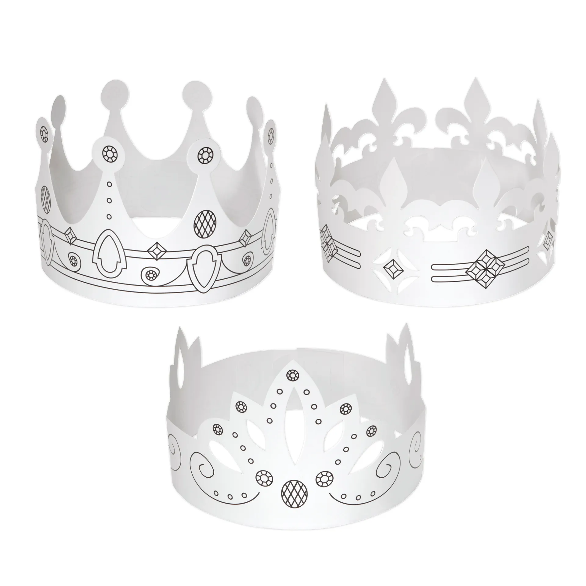 Kinderkronen aus Pappe, weiss, 6 Stück