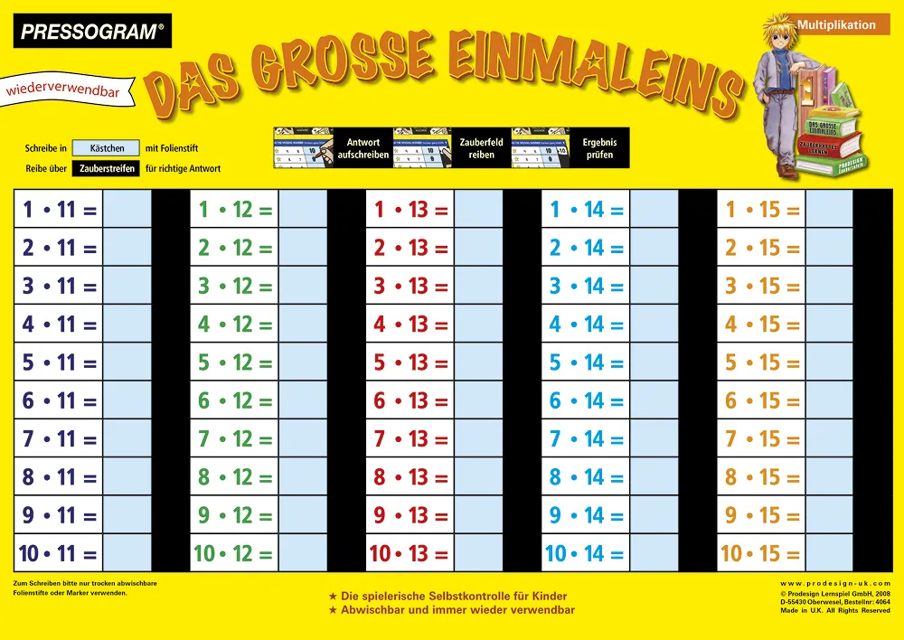 TimeTEX Zaubertafel "Mathematik" Grosses 1 x 1