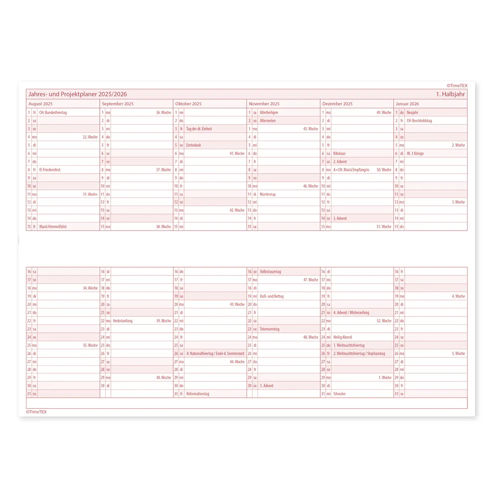TimeTEX Tisch-Schulplaner 2025/2026, Querformat