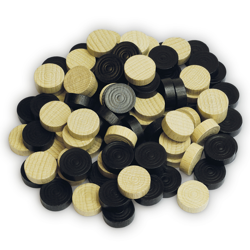 Piese de joc din lemn, natur/negre, ø 21 mm, 100 bucăți