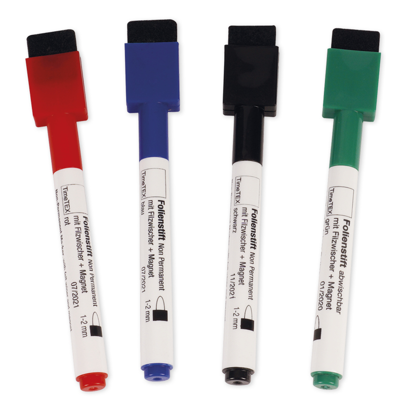 Icke-permanent foliepennaset med filtsudd + magnet, 4 st.