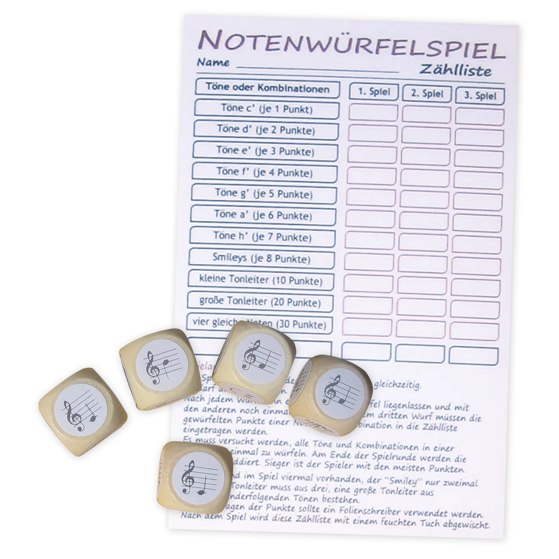 Spiel Notenwürfel c'-h', 9-tlg.