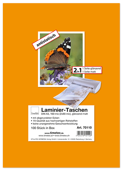 TimeTEX Laminierfolien - Laminiertaschen 2in1 A3 2x80 mic glänzend-matt, 100 Stück