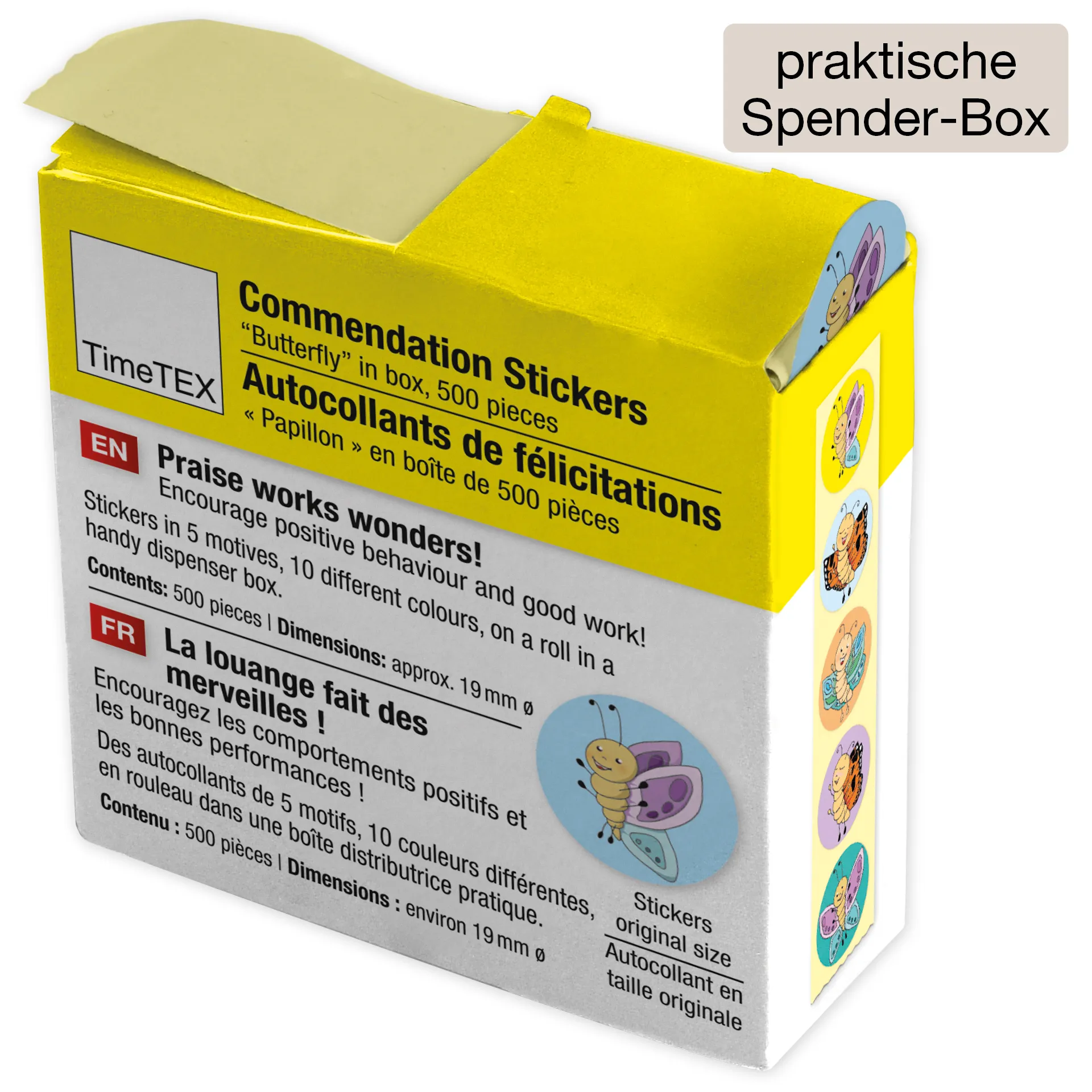 Abțibilduri pentru motivare și recompensare "fluture", în cutie-dispenser, 500 de bucăți