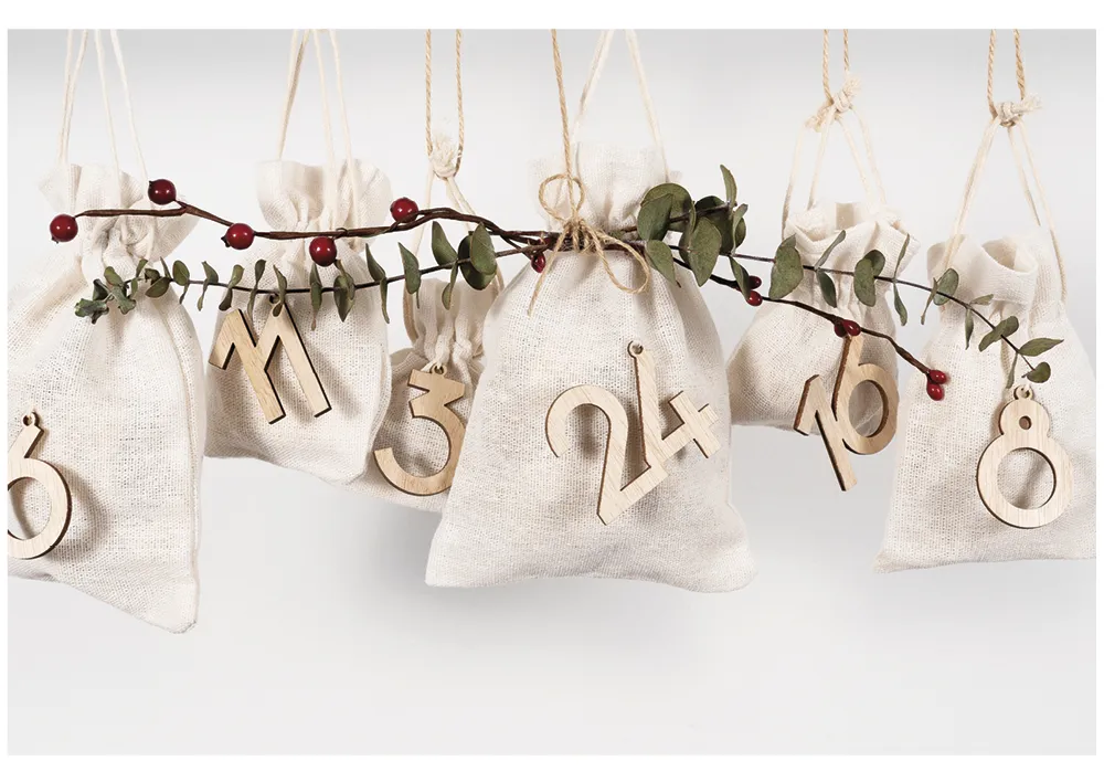Adventskalender-Zahlen "1 bis 24", aus Holz, naturfarben