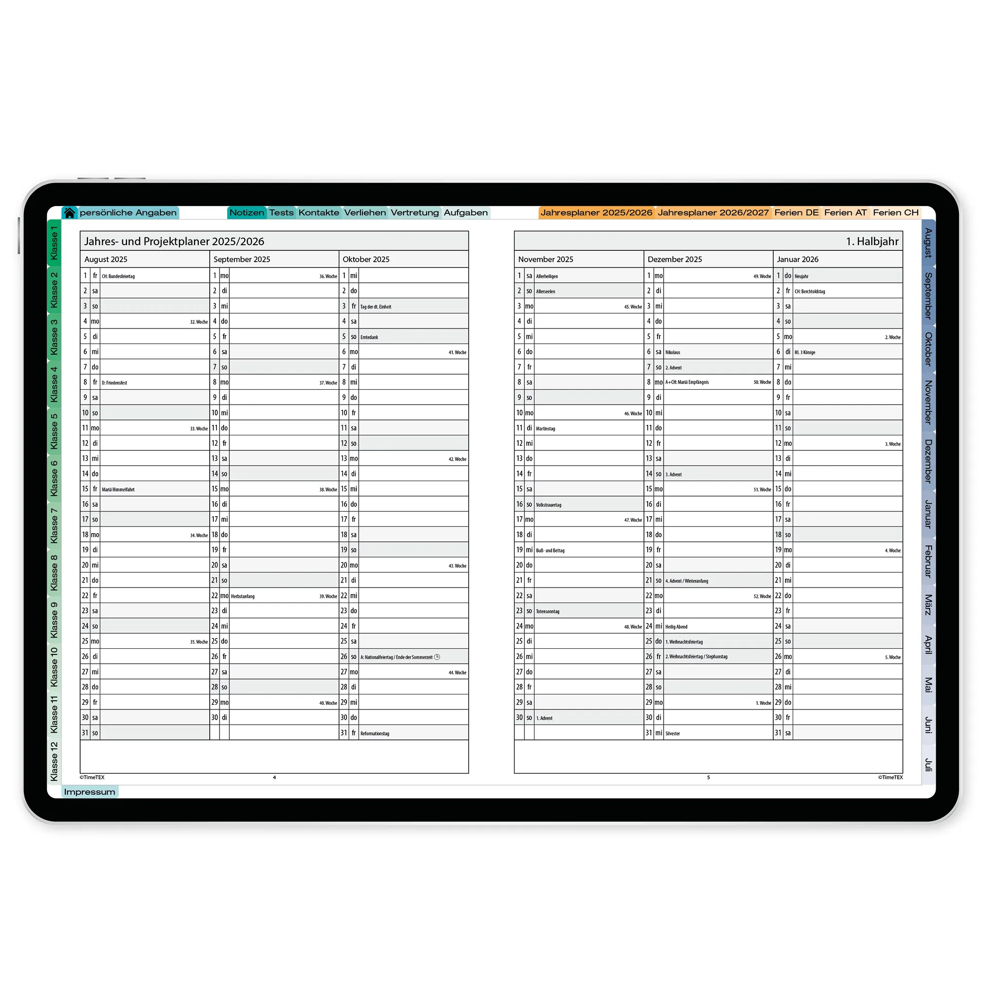 TimeTEX Digitaler Trend-Schulplaner DigiPlan 2026/2027, lagune