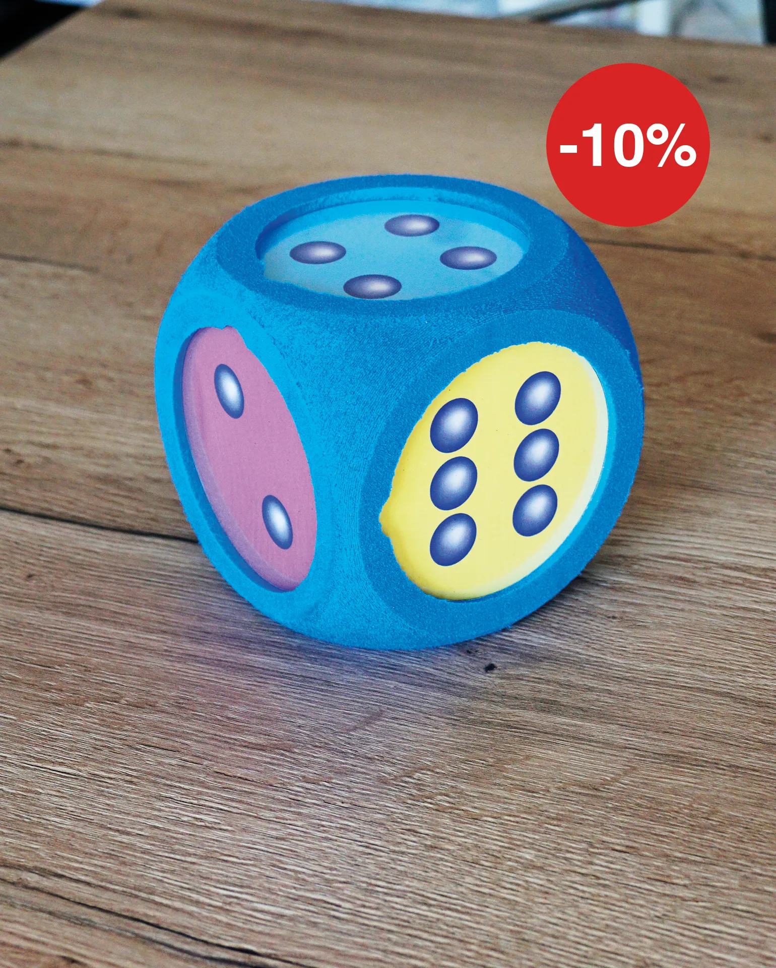 Flüsterwürfel blau mit bunten Zifferseiten zum herausnehmen