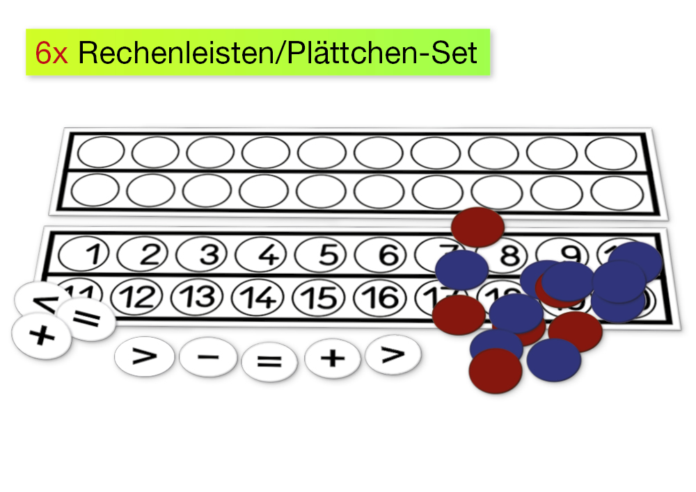 Set med beräkningsremsor/plåtset nummerområde upp till 20, i kartong, 198 stycken.