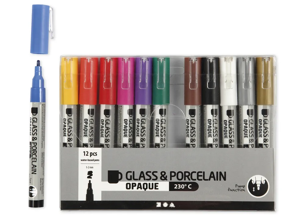 Glas- und Porzellanmaler halbdeckend, Strichstärke 1-2 mm, 12 Stück