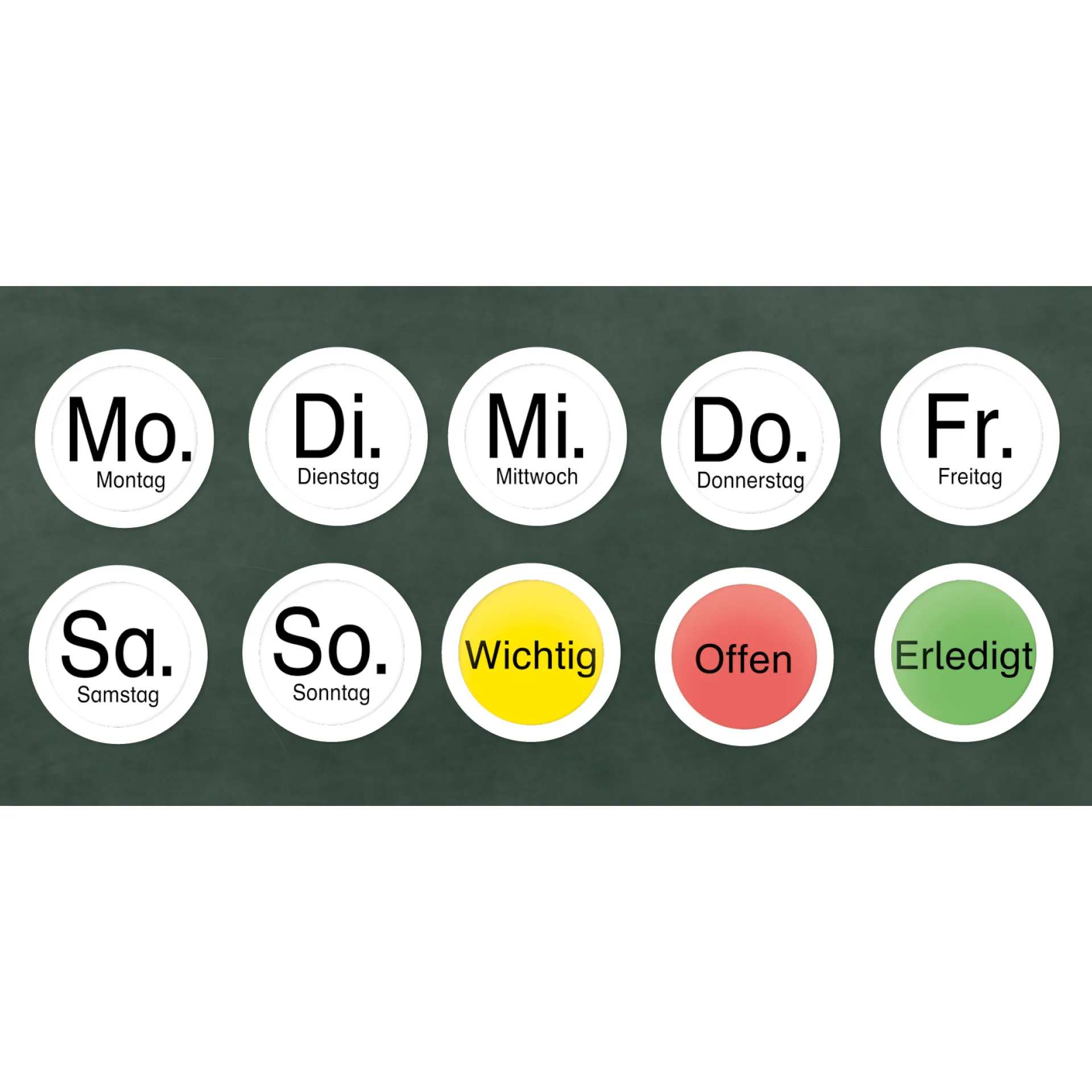 Wochentags-Magnete 10-tlg. in Box
