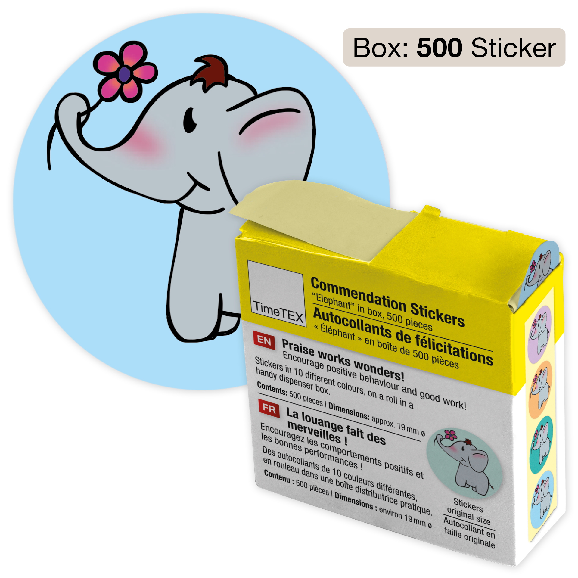 Lovdekaler "Elephant" i dispenserlåda, 500 st