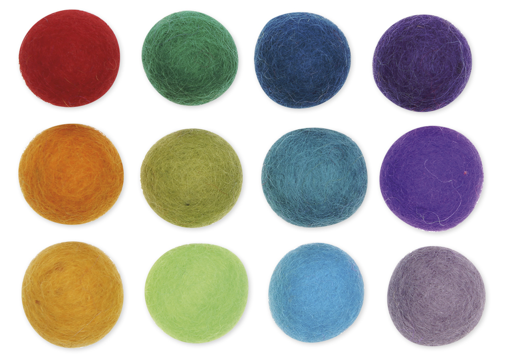 Filzkugeln "Kunterbunt", 2 cm ø, 12 Farben, 120 Stück Filzkugeln "Kunterbunt", 2 cm ø, 12 Farben, 120 Stück