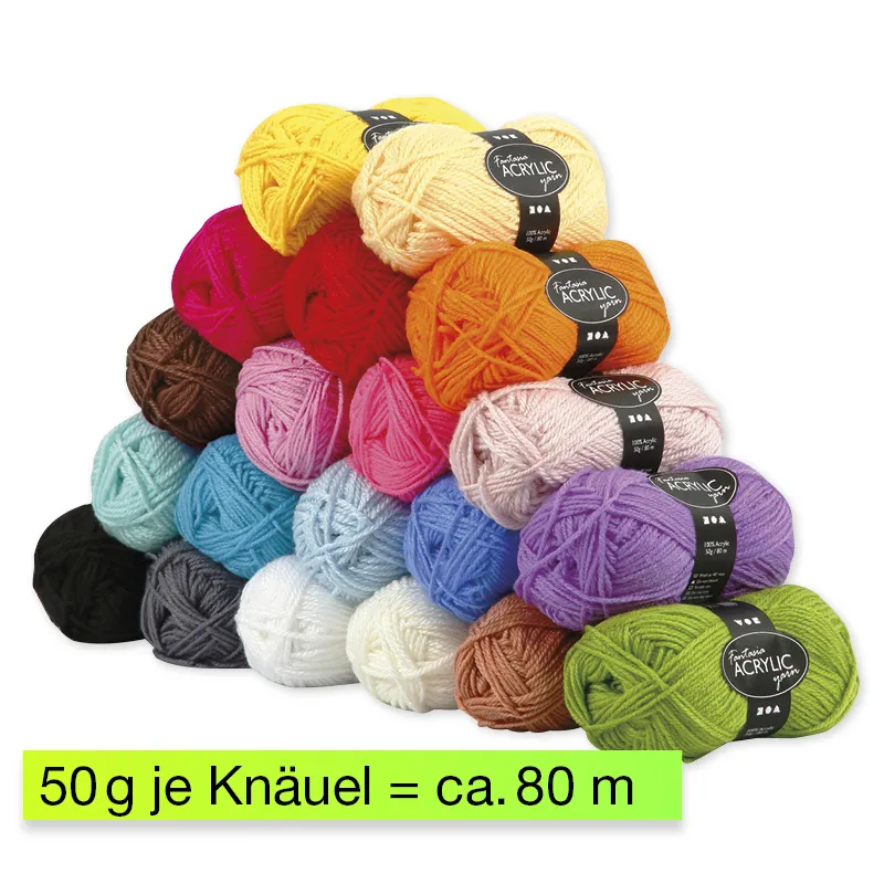 Set Polyacryl-Garn 3-fädig, 20 Farben à 50 g