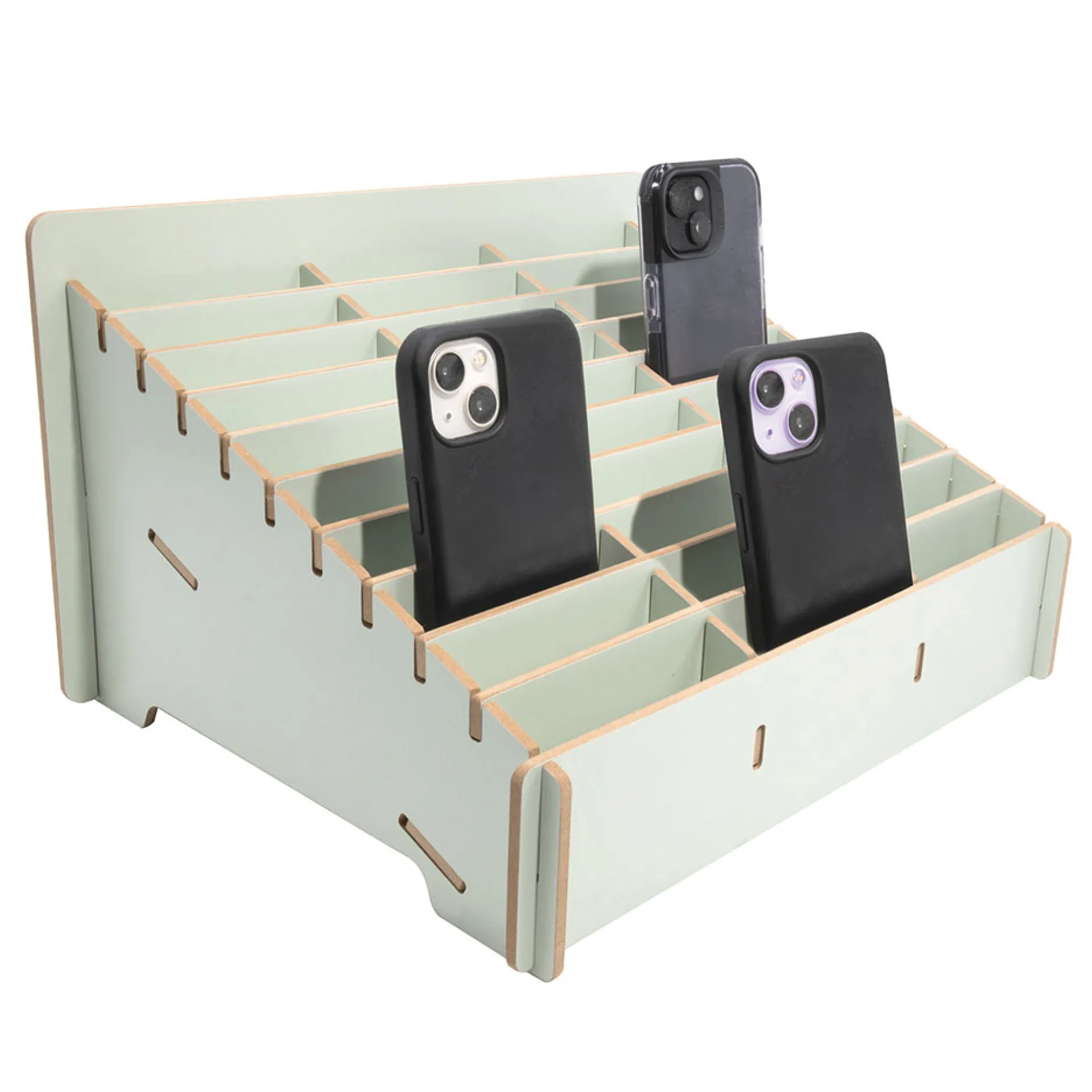 Handy-Parkplatz aus MDF, 30 Fächer, pastellgrün