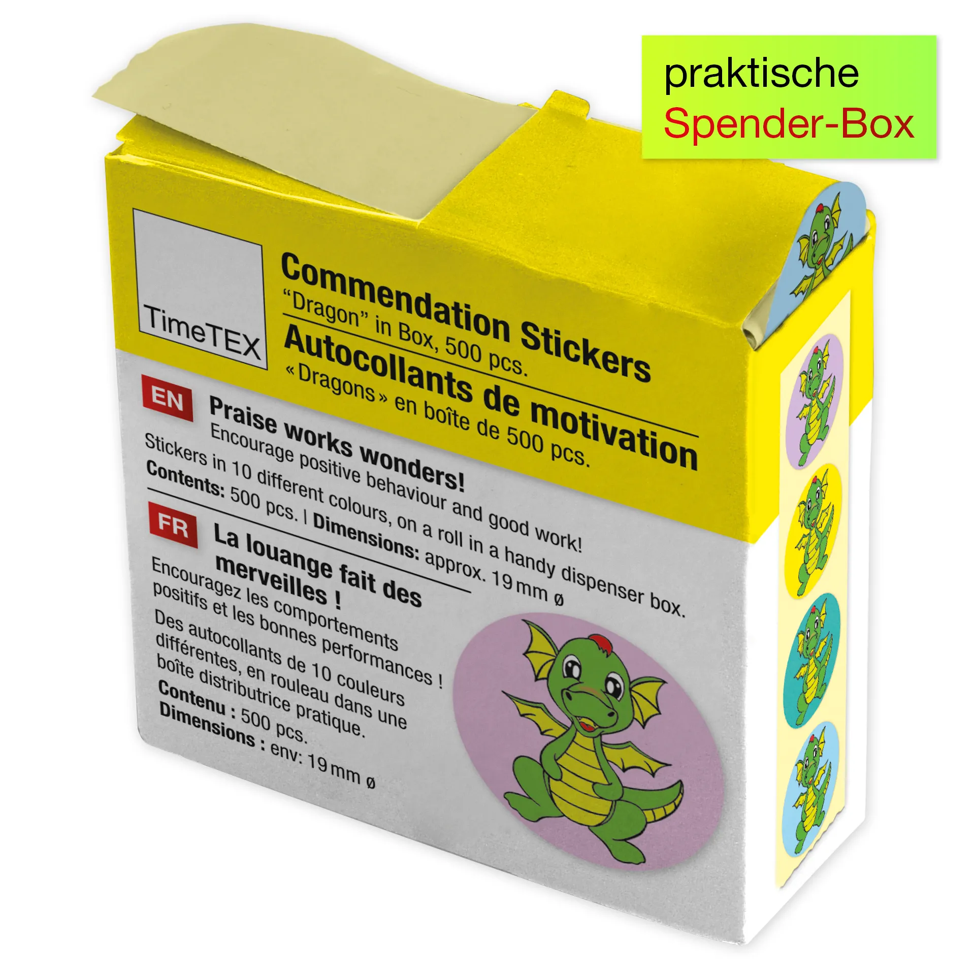 Belobigungs-Aufkleber "Drache" in Spender-Box, 500 Stück