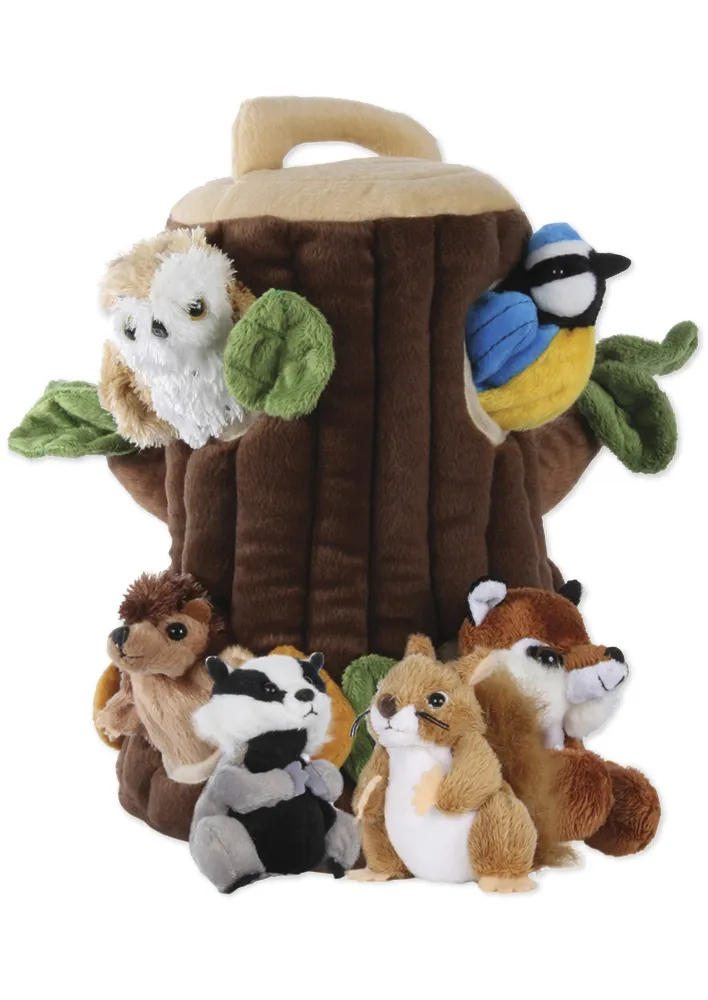 Baumstamm-Haus mit Fingerpuppen-Set, 7-tlg.