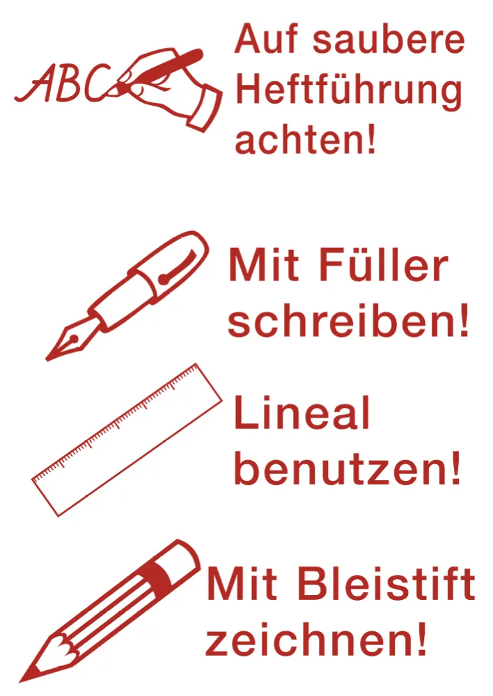 Siebdruck-Stempel "Perpetuum", 4 in 1, "Auf saubere Heftführung..."