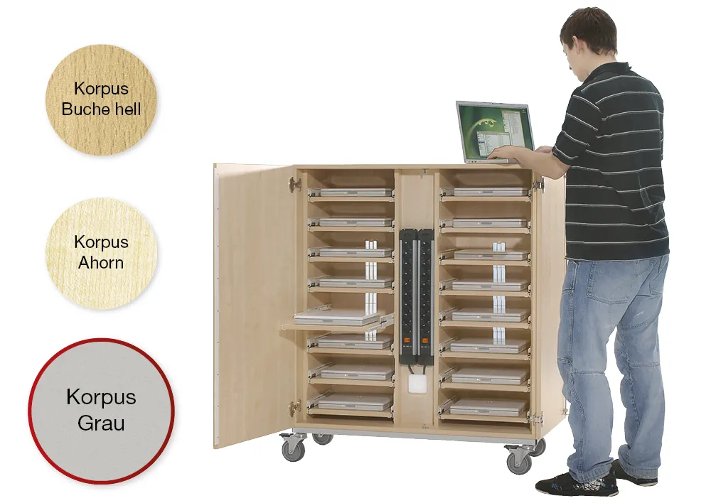 Laptop- und Tablet-Rollschrank, 16 Auszüge