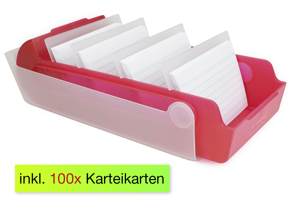 Kaartenbakje A7, kunststof, met 100 gelinieerde kaartjes